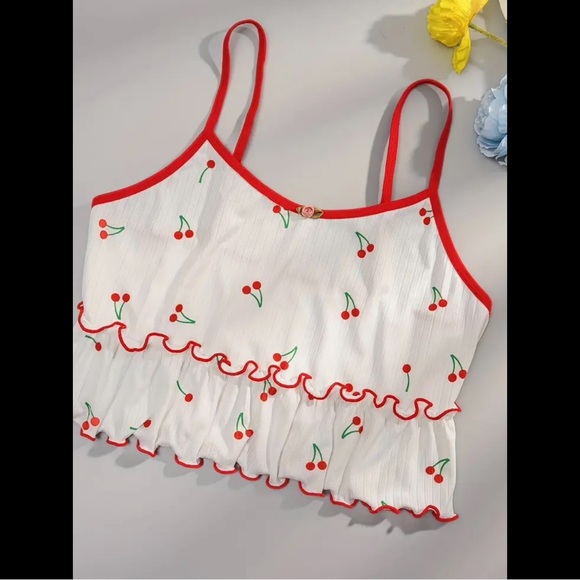 White & Red, Cherry, Pajama Set - Picture 8 of 10